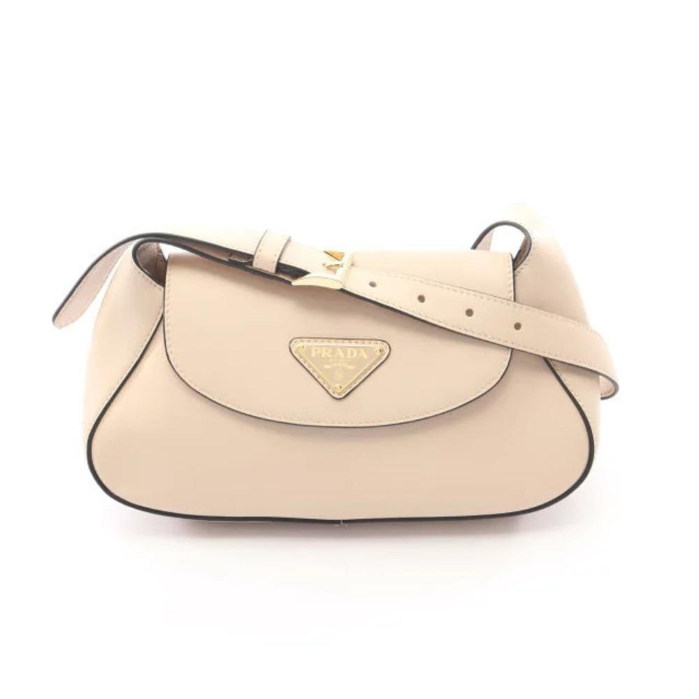 Prada Leather Patina City Calf Flap Shoulder Bag beige Beige Tan